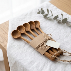 Food Grade Polished Mini Circle Teak Wood Spoon 22x3.8cm Wooden Spoon - Product Image 5