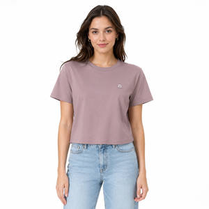 Camiseta Corta para Mujer OEM, Color Rosa Polvoriento, Corte Ajustado, Blusa Lisa de Color Sólido, Transpirable, Manga Media, Estilo Estético - Product Image 1