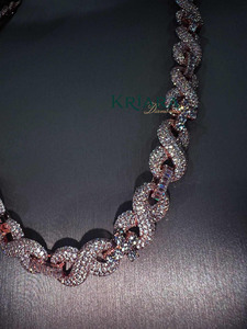 S925 Rose Gold Plated Moissanite Link Chain <b>Statement</b> <b>Necklace</b> Round Brilliant Cut Micro Pave Luxury Unisex Party Wear - Product Image 2