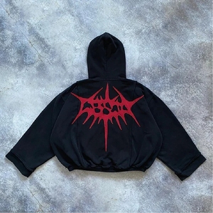 Men Distressed Hoodie Oversized Streetwear Fleece Pullover Vintage Graphic Heavyweight Loose Fit Urban Hooded Sweatshirt - Product Image 2