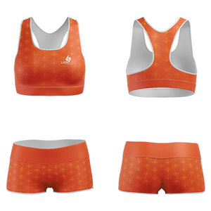 ชุดเซ็ตเสื้อครอปแบบ Racerback พิมพ์ลาย OEM กางเกงขาสั้นเอวสูง ผ้าโพลีเอสเตอร์ผสมสแปนเด็กซ์ ระบายอากาศได้ดี พิมพ์ลายแบบ Sublimation เหมาะสำหรับใส่เล่นโยคะ - Product Image 4