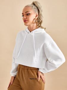 Haut de gymnastique et d'entraînement à capuche pour femmes, 100 coton, ensemble top et haut court à manches longues, taille plus, prix d'usine - Product Image 4