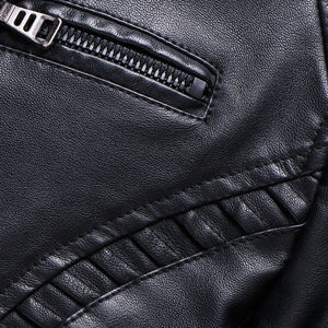 Men's Black PU Leather Moto <b>Jacket</b> Turn-down Collar Zipper Closure Slim Fit Autumn Wear - Product Image 6