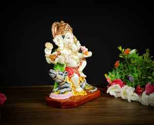 Nirmala Handicrafts NH3630 Handmade Resin Ganesh (Gajanan) <b>Statue</b> with Mushakraj Base for Home & Temple Decor Made in Rajasthan - Product Image 4