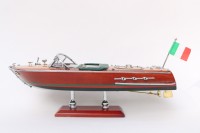 Modelo de Lancha Italiana Riva Ariston Pequeña de 25 cm, Hecha a Mano en Madera Pulida y Pintada, Arte Folclórico, Decoración de Mesa, Ideal para Regalo o Souvenir