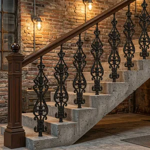 Panneau de rampe d'escalier en fer forgé orné, décorations en volutes, meneaux et balustres métalliques décoratifs pour rénovation d'escalier intérieur - Product Image 3