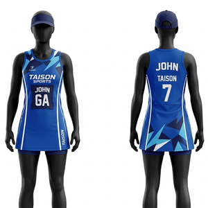 Uniforme de netball en polyester et élasthanne de qualité supérieure 200 GSM, jaune et bleu, avec panneau latéral en maille, logo personnalisé par sublimation - Product Image 2
