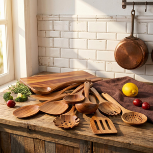 Juego de Utensilios de Cocina Ecológicos FAIZA CRAFT FC-590 con Cuchara de Madera de 2 Piezas y Espátula Grande Antiadherente con Mango Largo - Product Image 2