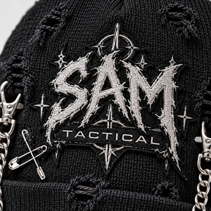 SAM TACTICAL Black Beanie <b>Hat</b> With Chains Punk Style 3D Embroidery <b>Winter</b> Cap <b>For</b> <b>Men</b> Casual Wear 56-58CM Cheap price OEM - Product Image 5
