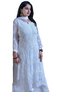 Último diseñador de alta calidad Heavy Faux Georgette White Thread Party Festival Work Kurti Set Fab Zone Indian Pakistani Clothing - Product Image 1