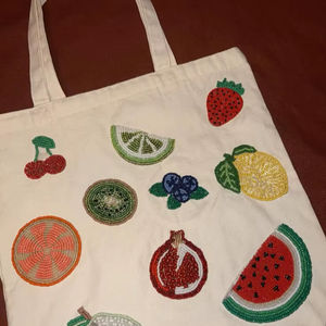 Sac fourre-tout en toile de coton perlé motif fruits, fabriqué en Inde, écologique, réutilisable, multi-designs, sac à main de shopping – Meilleur fournisseur - Product Image 1