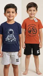 Ensemble short et t-shirt en coton confortable de qualité supérieure pour garçons, tenue assortie pour enfants, en vente - Product Image 2