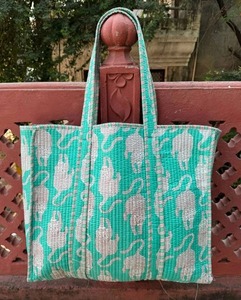 Bolsa de Mano Acolchada de Algodón con Estampado a Mano, Bolsa Ecológica - Product Image 5