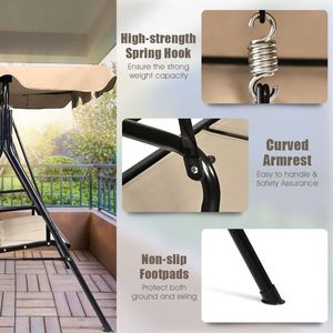 Columpio de Patio con Estructura de Acero para 3 Personas, Toldo Ajustable y Ángulo de Poliéster - Product Image 5