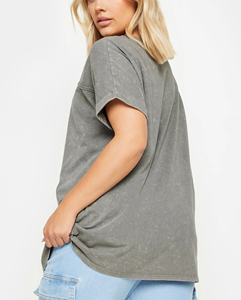 Customised Women's Acid Wash 100% Cotton T-Shirt High Quality Summer Puff Printed Logo Design <b>Appliques</b> Quick Dry - Product Image 3