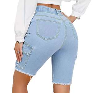 Pantalones Cortos de Mezclilla Azul Claro con Bolsillos y Detalles de Cuentas, de Cintura Alta, Ajustados y Elegantes para Mujer, Calidad Premium - Product Image 2