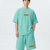Ensemble de survêtement décontracté pour homme en coton vert menthe avec capuche, coupe régulière, t-shirt et short, idéal pour l'été, personnalisable avec logo OEM
