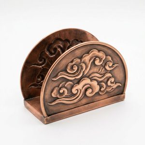 Porta Servilletas de Cobre Antiguo Hecho a Mano, 13 cm, Relieve de Nubes, Baadal Repousse, Decoración para Hogar/Hotel - Product Image 1