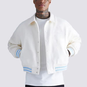 Veste universitaire personnalisée pour homme, couleur crème, col rabattu, fermeture boutonnée, style décontracté, coupe classique, couleur unie, en coton, pour l'automne - Product Image 2