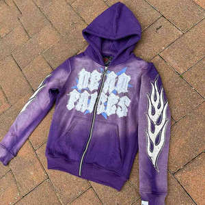 Sudadera con capucha unisex personalizada 2026 de algodón 100% de alto gramaje, estilo streetwear, con efecto descolorido por el sol, lavado vintage, lavado ácido, desgastada y bordada, con cremallera - Product Image 5