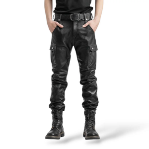 Customized High Quality Regular Customized Color Waterproof Slim Fit Button Fly <b>Leather</b> <b>Pants</b> <b>Men</b> High Street Mid Waist Nonwoven - Product Image 4