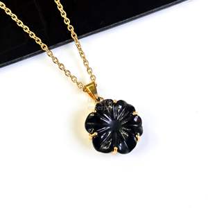 Pendentif Fleur en Onyx Noir AAA, Collier en Pierre Précieuse Sculptée, Pendentif Fleur en Onyx Noir Naturel, Cadeau pour Femme, Fabrication de Bijoux - Product Image 6