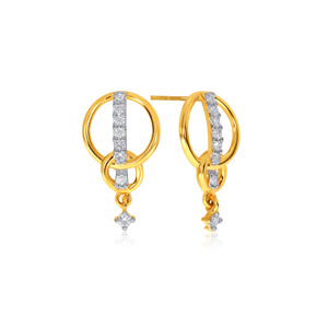 Pendientes Colgantes de Doble Aro Chapados en Oro de 18K de Primera Calidad con Diamante CZ Brillante de Corte Redondo, Joyería Elegante para Mujer - Product Image 2