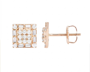 Prix de gros Boucles d'oreilles clous tendance en or massif 14K, serties de moissanite et de diamants taille baguette carrée classique, bijoux hip-hop pour hommes - Product Image 1