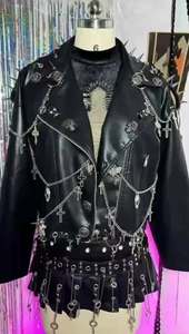 Winter Gothic <b>Punk</b> Studded Leather Motorcycle <b>Jackets</b> with Front Logo Option Premium Leather Custom Sizing & Color Combinations - Product Image 2