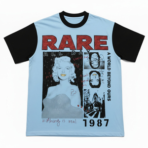 เสื้อยืดแขนสั้นคอกลมผู้ชาย สีฟ้าอ่อนดำ ตัดต่อสี ดีไซน์เรียบง่าย ทรงปกติ - Product Image 5