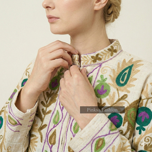Vestes Courtes Rembourrées en Coton Brodé Floral Ethnique pour Femmes, Vêtements d'Extérieur d'Inspiration Artisanale Traditionnelle, Vente en Gros Personnalisée - Product Image 3