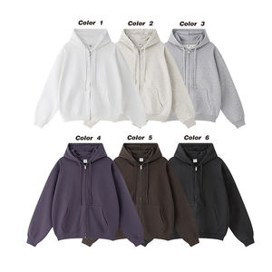 Custom logo Heavyweight Cotton Full Zipper Hoodie 440gsm Oversized <b>Thick</b> Drop Shoulder Boxy Cropped Zip up Hoodie Men - Product Image 2