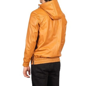 Veste Anorak à Capuche en Cuir Véritable pour Homme, Style Bomber, Demi-Zip, Coupe-Vent - Product Image 2
