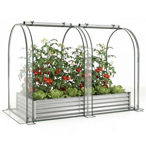 3-in-1 Galvanized Metal <b>Planter</b> <b>Box</b> 130-Gal Raised Garden Bed with Silver Greenhouse Cover Garden Greenhouses & Rooms - Product Image 2
