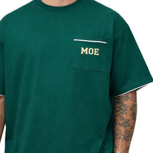 Camiseta de Hombre Estilo Urbano con Detalle de Bolsillo y Ribete en Contraste, Cuello Redondo de Algodón Oversize, Logotipo Personalizado, Producción OEM de Marca Privada - Product Image 3