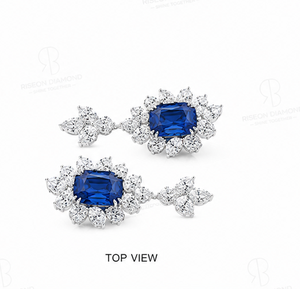 Pendientes de candelabro estilo real en oro blanco de 18 quilates con zafiros azules vivos y halos florales de copo de nieve con diamantes brillantes cultivados en laboratorio. - Product Image 5