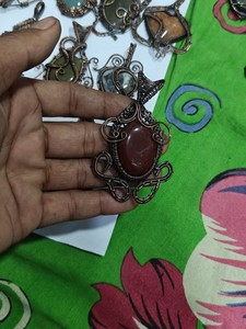 Handmade Copper Wire Wrapped Red Jasper Pendant Necklace Boho Style Jewelry Wholesale - Product Image 1