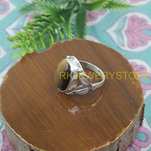 Natural Tiger Eye Gemstone <b>Ring</b> 925 Sterling Silver Handmade Wide Leaf Design Statement <b>Ring</b> Healing <b>Crystal</b> Jewelry for Women - Product Image 4