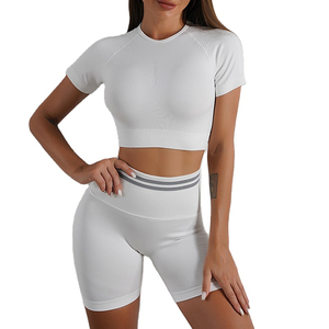Women's Different <b>Colours</b> 2 Piece Yoga <b>Set</b> Crop Top Shorts High Waist Seamless Breathable Fitness Wear for Gym Yoga Running - Product Image 1