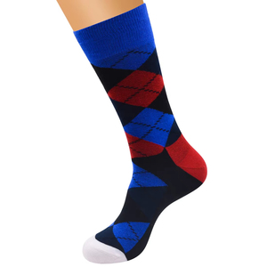 Chaussettes pour hommes à motif Argyle multicolores, tricotées, respirantes, pour un usage quotidien, style printemps, coupe classique - Product Image 4