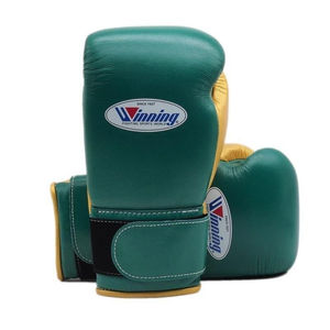 Custom Factory Manufacture Green and Gold <b>Velcro</b> Winning Boxing Gloves Professional Made Genuine Leather MMA Boxing Gloves - Product Image 3