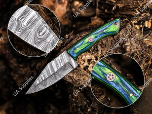 มีดเดินป่าเหล็กดามัสกัสแบบขายส่ง OEM ODM ผลิตตามสั่ง ด้ามไม้ทรงหยดน้ำ คมกริบ พร้อมปลอกมีด - Product Image 6