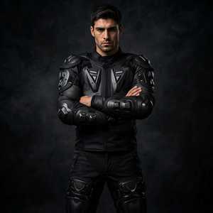 Chaqueta de Motociclista de Cuero Negra de Manga Larga para Hombre con Protección y Armadura - Product Image 1