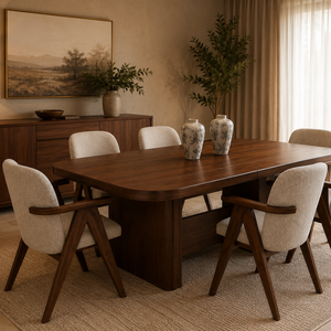 Juego de Comedor de Madera de Teca de Lujo, Muebles de Comedor Modernos de Madera, Silla Tapizada, 6 Plazas, para Hogar, Hotel, Villa, Restaurante - Product Image 1