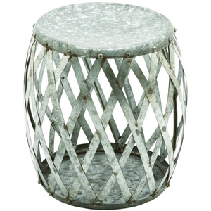 Table d'appoint galvanisée de style vintage, tabouret tambour en aluminium, pièce de mobilier d'intérieur/extérieur en métal argenté riveté, prix le plus bas - Product Image 4