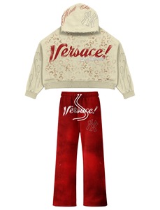 Ensemble sweat à capuche court zippé multicolore et pantalon évasé – Survêtement streetwear de luxe Fabricant de Marques Privées OEM - Product Image 2