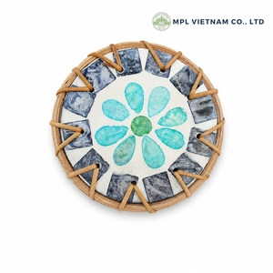 Posavasos de mosaico de ratán tejido vietnamita al por mayor, hecho a mano con nácar y diseño floral, salvamanteles decorativo ecológico para mesa - Product Image 1