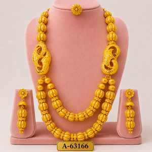 Ensemble collier et boucles d'oreilles classiques plaqués or 24 carats, bijoux de mariage pour femmes A-63161 - Product Image 4
