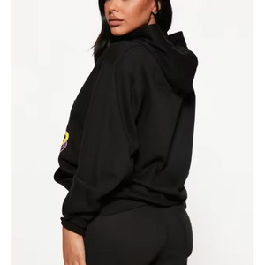 <b>Women</b> Plus Size Black Hooded Tracksuit <b>Set</b> Digital Print Streetwear Full Length Sweatpants With Side Pockets Autumn Wear - Product Image 5