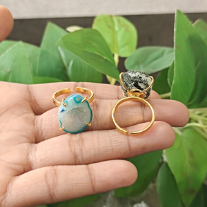 Wholesale Jewelry Blue & Grey Druzy Agate <b>Adjustable</b> <b>Rings</b> 18k Gold Plated Brass Minimalist Statement Jewelry Gift For Birthday - Product Image 5